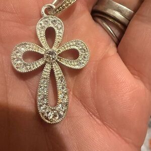Premier Designs Silver Rhinestone Cross Necklace